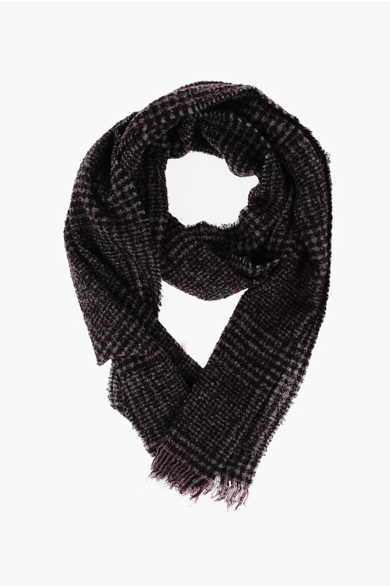 Destin Prince Of Wales Motif Scarf With Fringes In Black