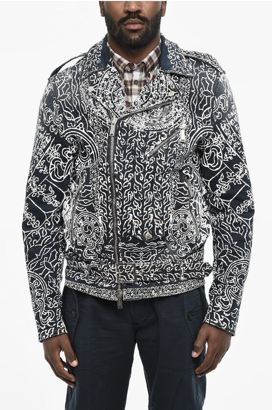 Dsquared2 Printed Biker Denim Jacket