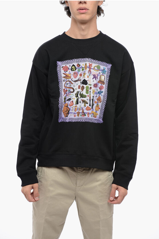 Shop Sky High Farm Printed Brushed Cotton Crew-neck Sweatshirt