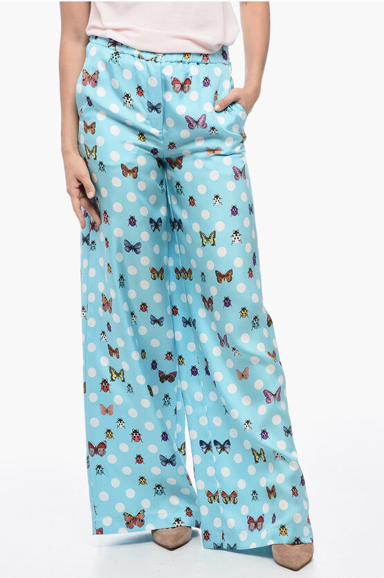 Versace Printed Butterfly Silk Pants In Blue