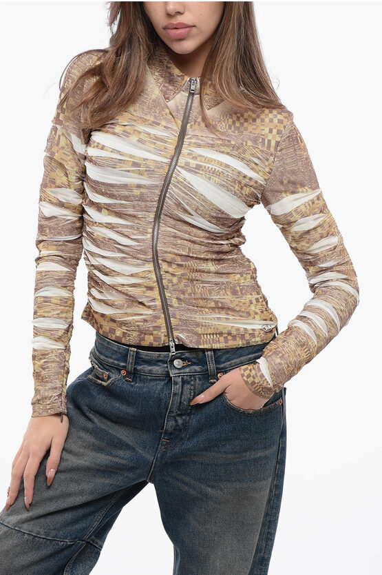Diesel Printed C-adonis Blouse With Frontal Zip Closure