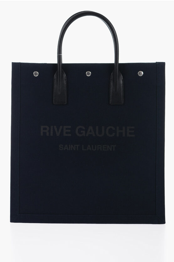 SAINT LAURENT PRINTED CANVAS TOTE BAG WITH LEATHER TRIMS