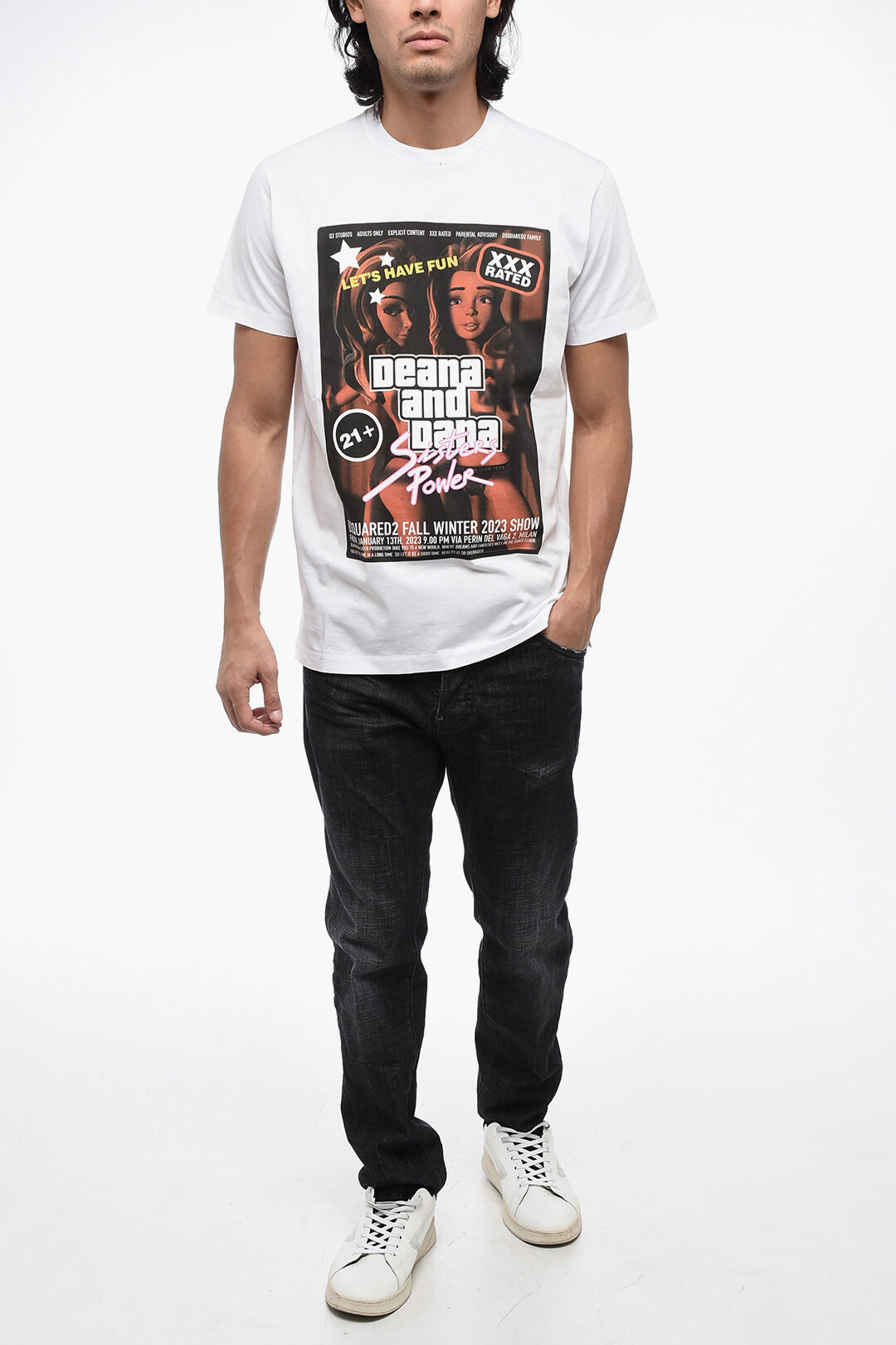 ★人気★【D SQUARED2】CIGARETTE FIT T-SHIRT Dsquared2 Printed CIGARETTE FIT Crew-neck T-Shirt men