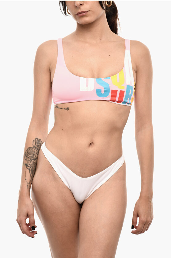 Dsquared2 Printed Cotton Bandeau Bikini Top