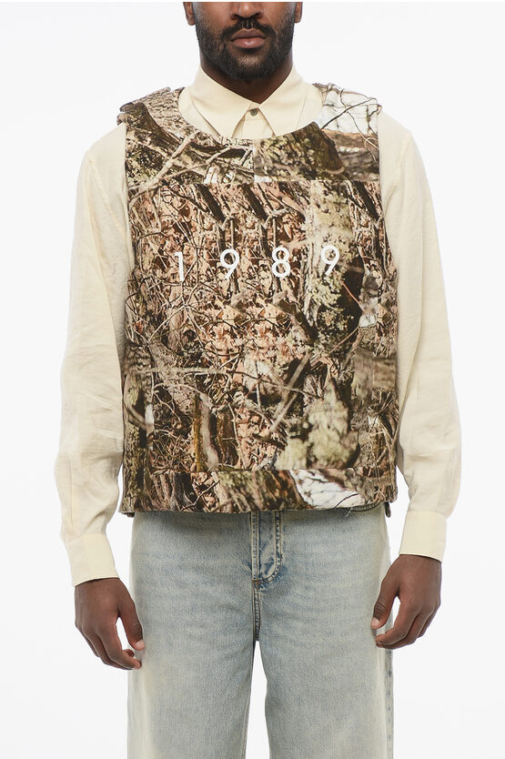 1989 Studio Printed Cotton Camouflage Padded Vest With Velcro Closure