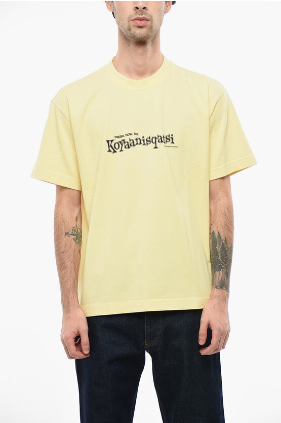 Bonsai Printed Cotton Crew-neck T-shirt In Yellow