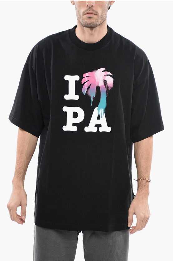 Palm Angels Printed Cotton I Love Pa Maxi Crew-neck T-shirt In Black