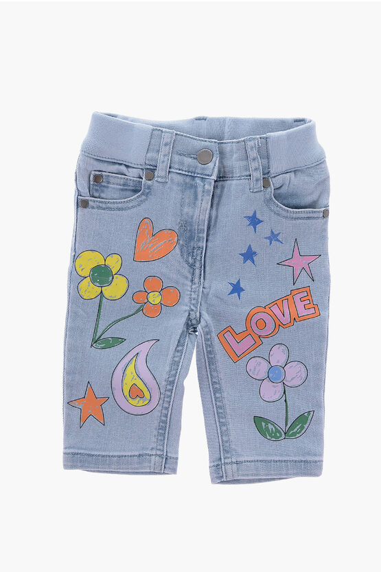 Stella Mccartney Babies' Printed Cotton Stretch Jeans In Blue