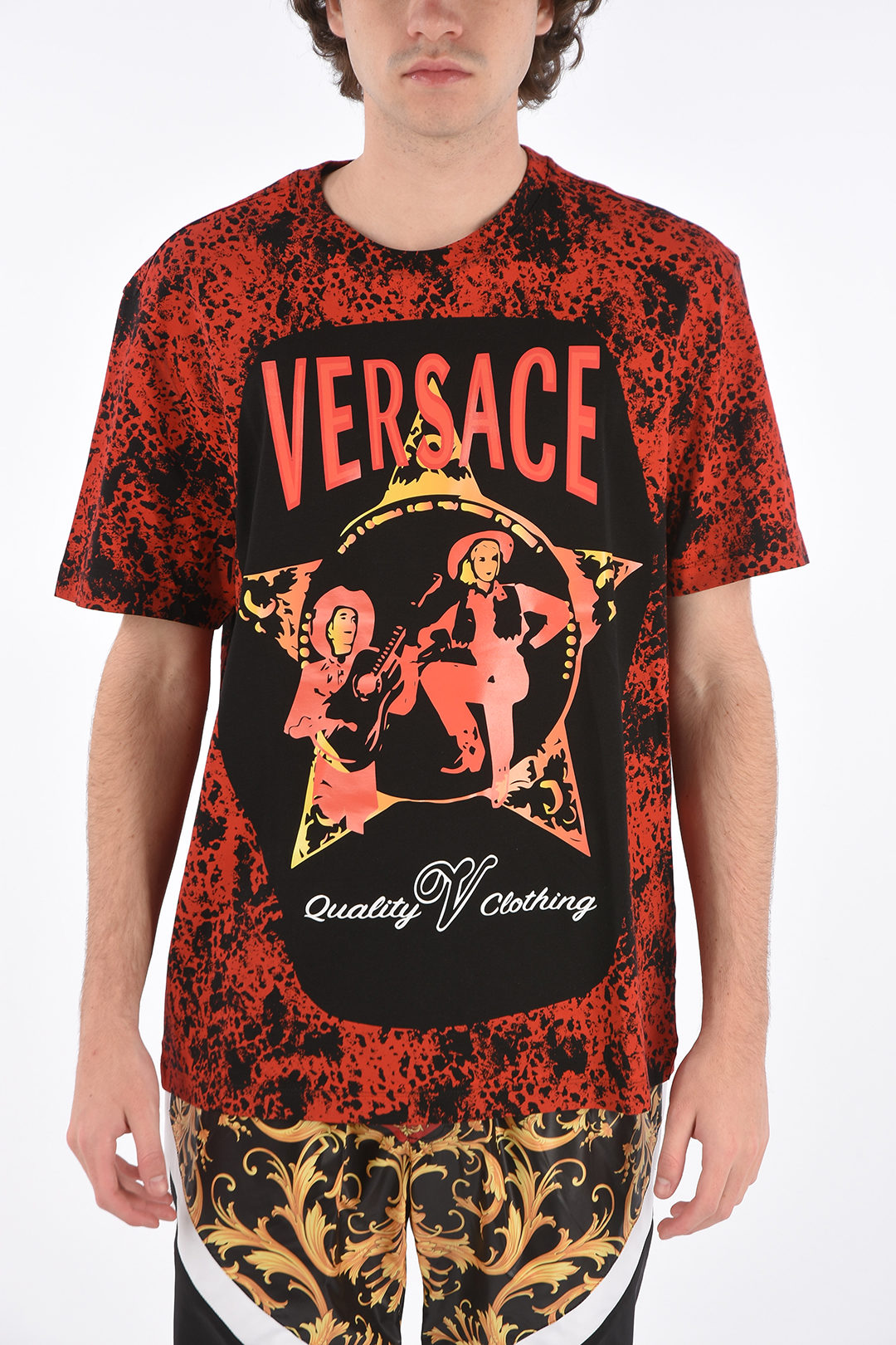 Losjes fluit dubbellaag Versace printed crew-neck Mitchel fit t-shirt men - Glamood Outlet