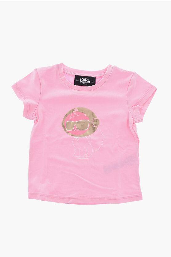 Karl Lagerfeld Printed Crew-neck T-shirt In Pink