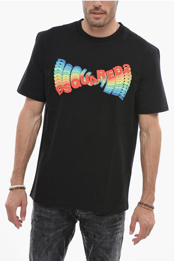 Shop Dsquared2 Printed Crewneck T-shirt With Multicolored Logo