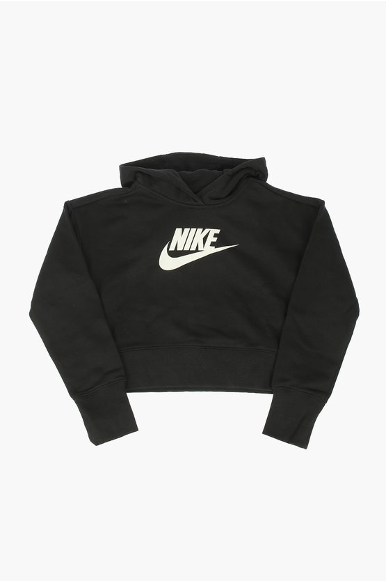Nike Kids' Printed Crop Sweatshirt In Black