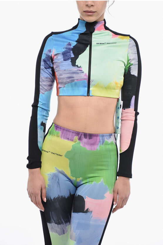 Off-white Printed Croppped Brush Stroke Long Sleeved Top In Black