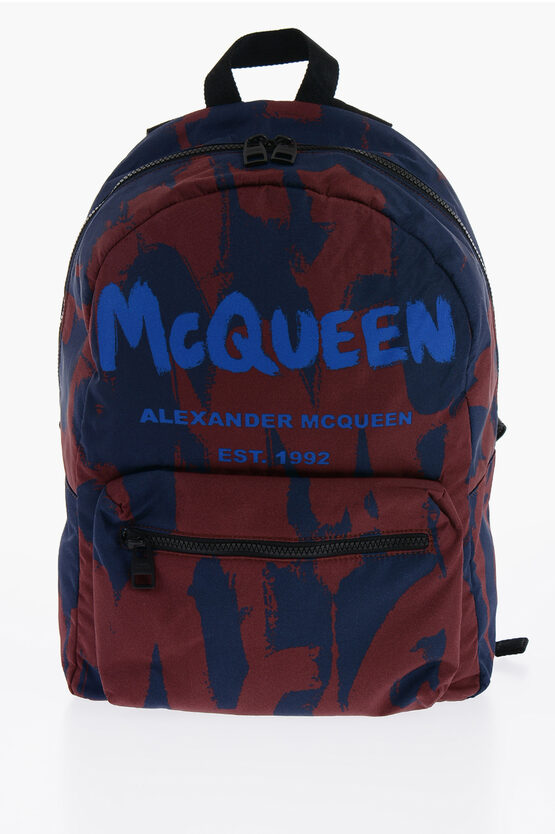 Printed Fabric Backpack with Contrasting Logo