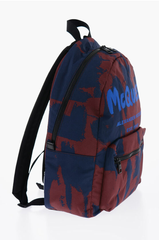 Printed Fabric Backpack with Contrasting Logo