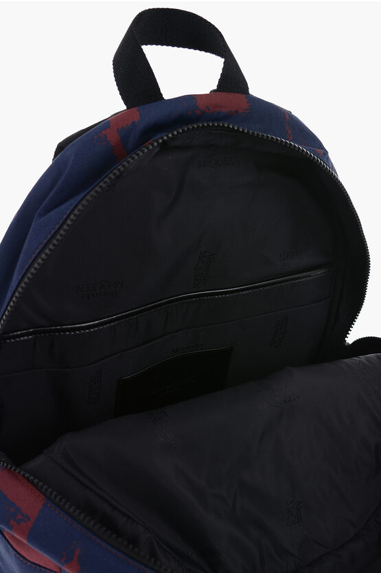 Printed Fabric Backpack with Contrasting Logo