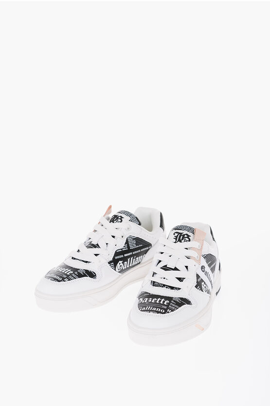 John Galliano Printed Faux Leather Low Top Trainers In White