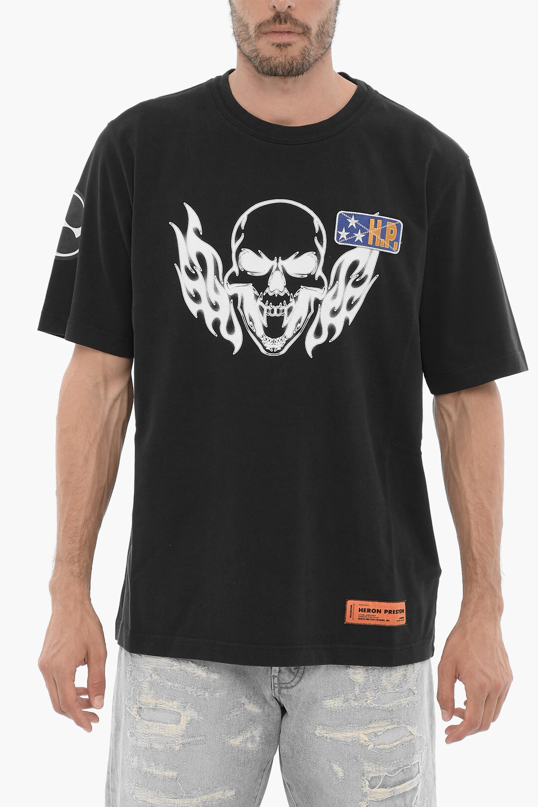 Heron Preston Printed FLAMING SKULL Crew-neck T-Shirt men Heron Preston Printed FLAMING SKULL Crew-neck T-Shirt men