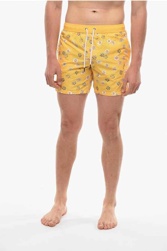 Karl Lagerfeld Printed Flower Boxer Swimsuit In Yellow