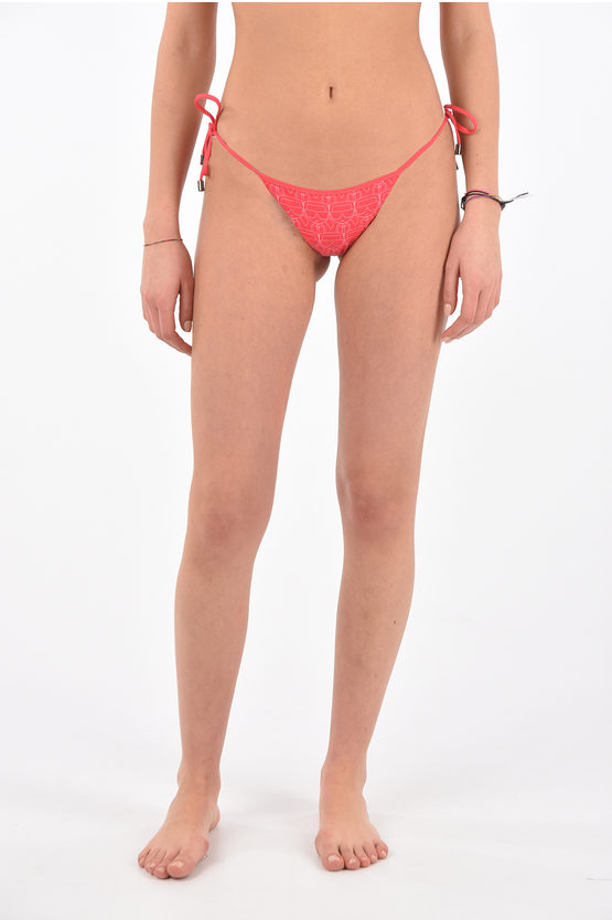 Karl Lagerfeld Printed High Cut Tie Side Bikini Bottom In Red