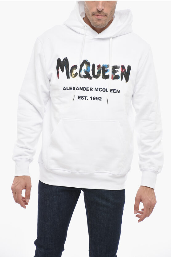 Shop Alexander Mcqueen Printed Hoodie Sweatshirt With Kangaroo Pocket