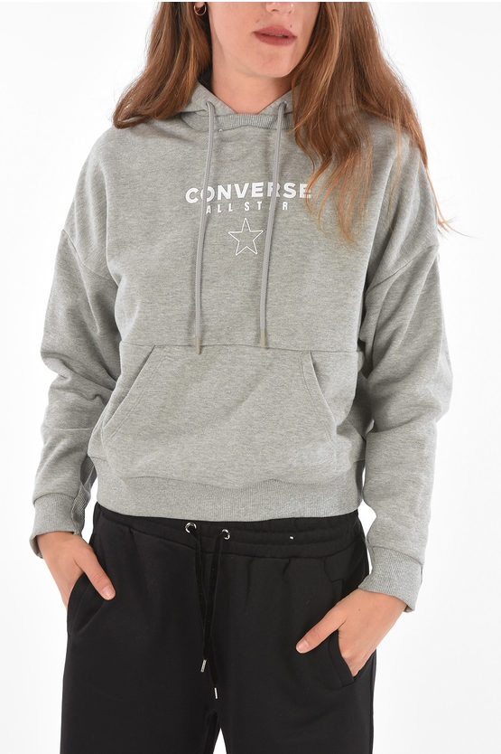 Converse Printed Hoodie Sweatshirt In Grey