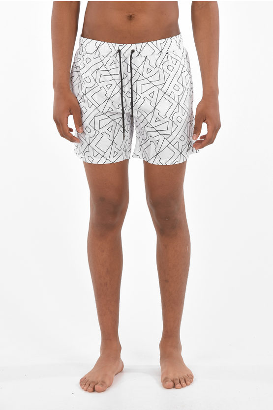 Karl Lagerfeld Printed Karl All Over Boxer Swimsuit In White