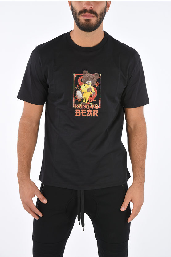Neil Barrett Printed Kung-fu Bear Slim Fit T-shirt In Black