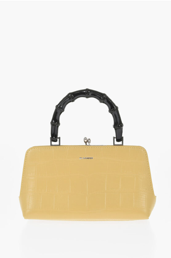 JIL SANDER PRINTED LEATHER GOJI HANDBAG WITH BAMBOO HANDLE 