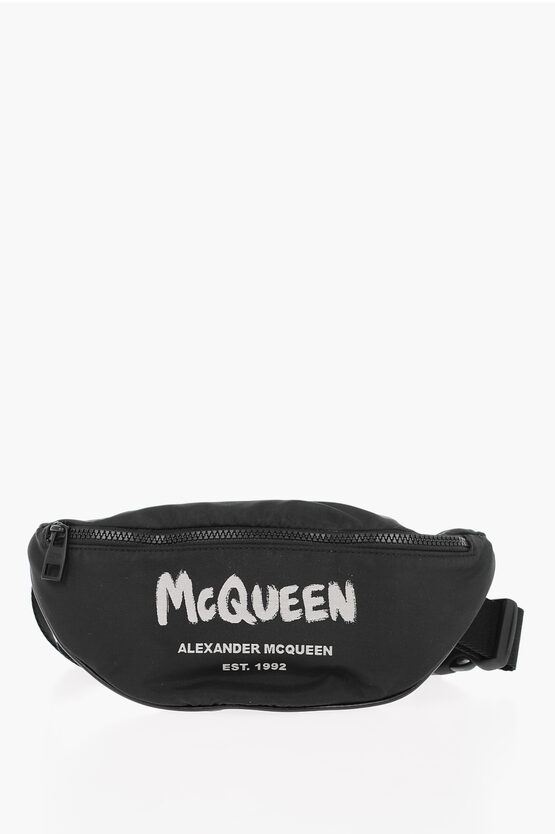 Alexander Mcqueen Printed Logo Nylon Bum Bag In Animal Print