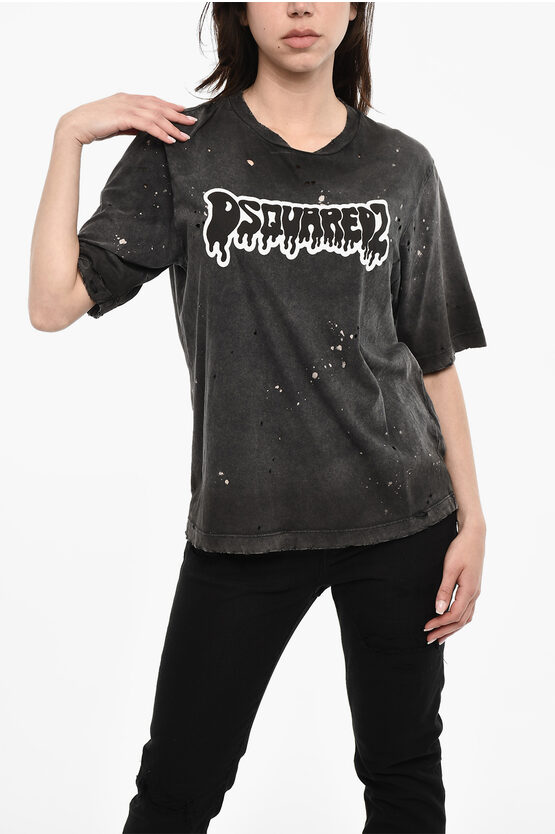 Dsquared2 Printed Melt Logo T-shirt With Vintage Effect