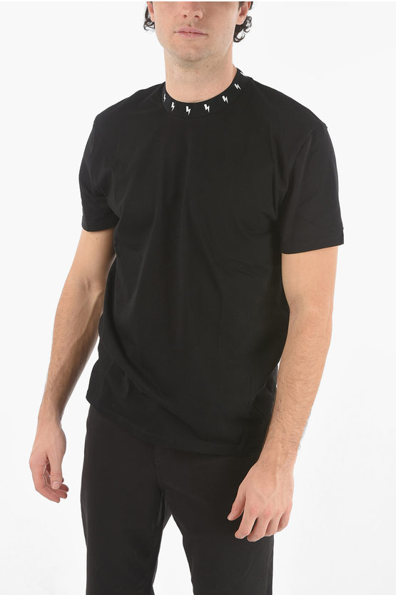 Neil Barrett Printed Neck Bolt Slim Fit T-shirt In Black