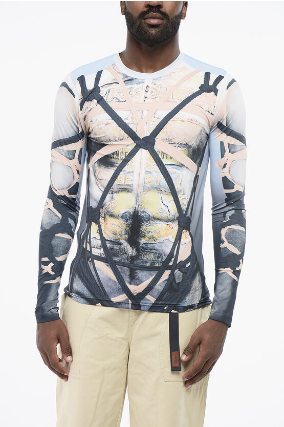 Y/project Printed Nylon Stretch Crew-neck T-shirt In Blue