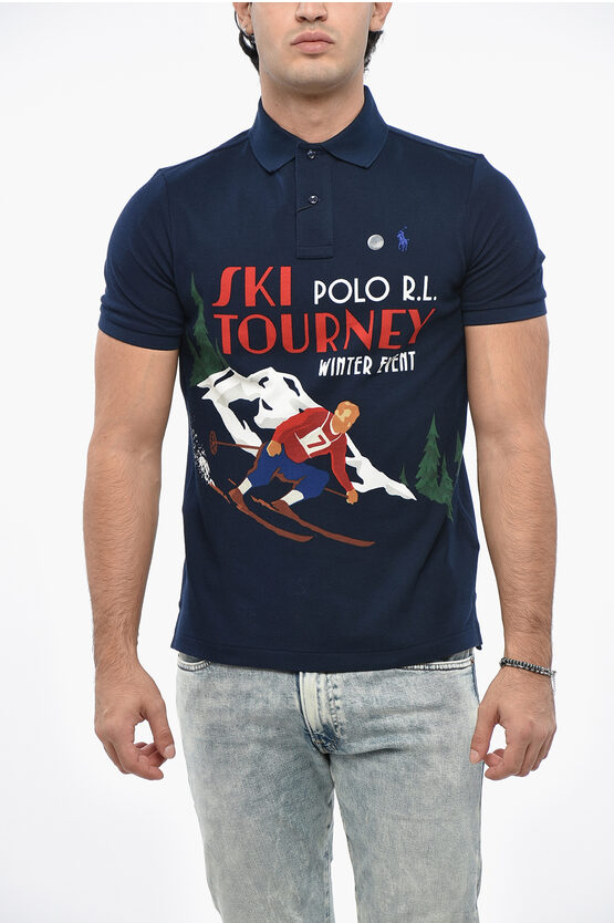 Polo Ralph Lauren Printed Piquè Cotton Ski Tourney Polo Shirt In Blue