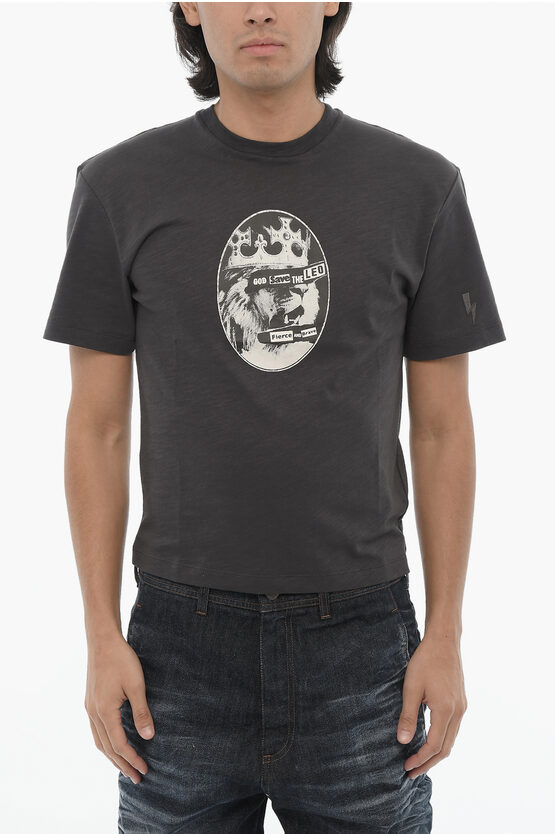 Neil Barrett Printed Rock Band Zodiac Leon Crew-neck T-shirt In Gray