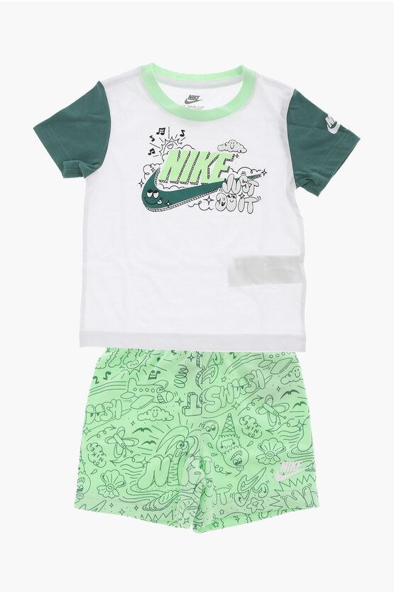 Printed Shorts and Crew-neck T-Shirt Set