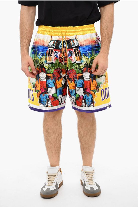 Just Don Printed Shorts With Drawstrings In Yellow