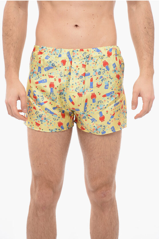 Maison Margiela Printed Silk Boxers In Yellow