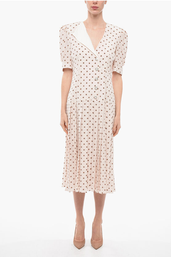Alessandra Rich Printed Silk Maxi Dress With Dot Print And Jewel Buttons In Neutral