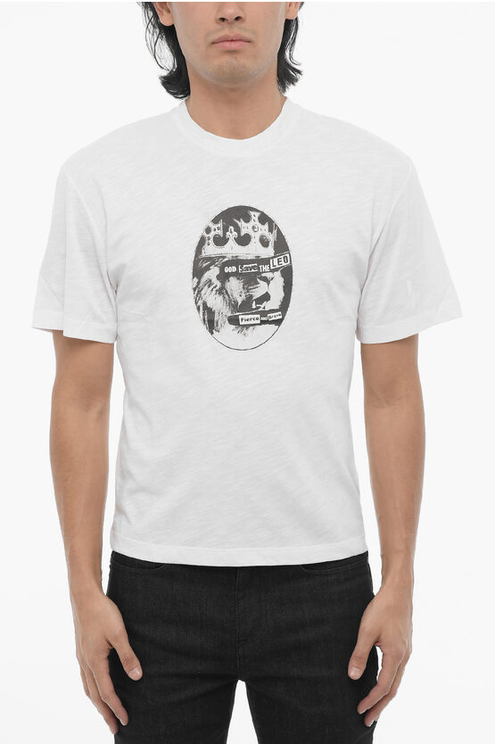 Neil Barrett Printed Slim Fit Rock Band Zodiac Leon Crew-neck T-shirt In White