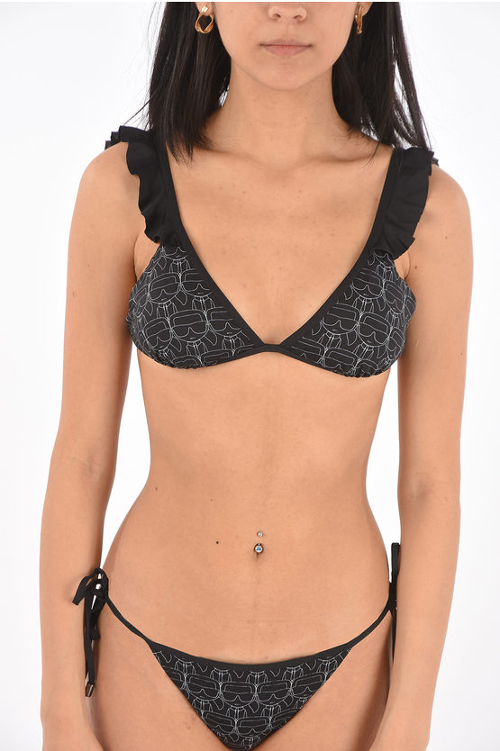 Karl Lagerfeld Printed Triangle Bikini Top In Black