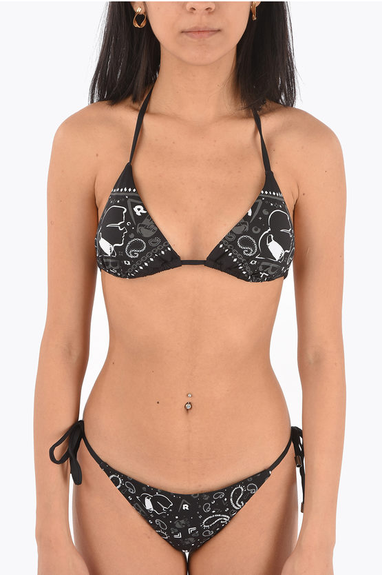 Karl Lagerfeld Printed Triangle Bikini Top In Black