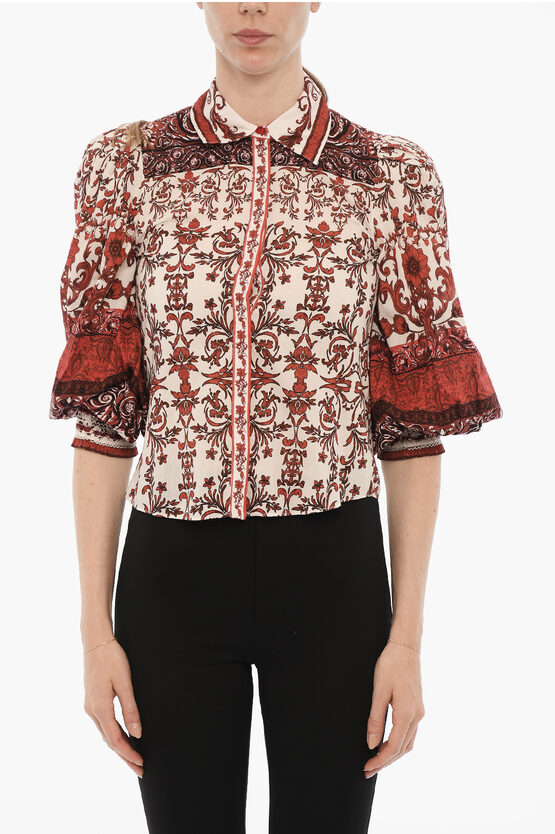 Shop Alice And Olivia Printed Two Tone Fatal Shirt With Hidden Closure