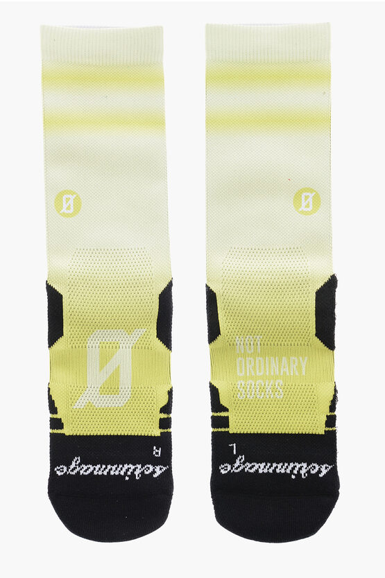 Scrimmage Printed Two-tone Stripes Lime Socks In White