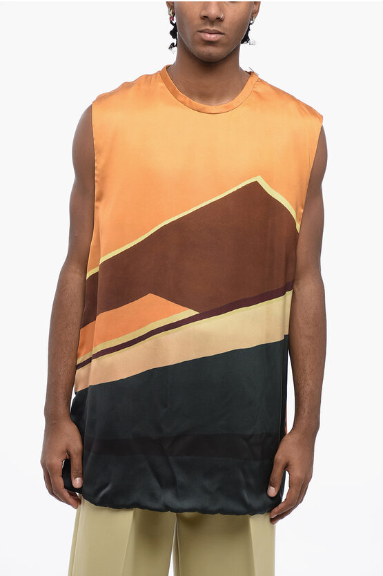 Shop Jil Sander Printed Viscose Gas Station Tank Top