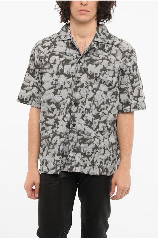 44 Label Group Printed Zerfall Short-sleeved Shirt With Breast Pocket In Gray