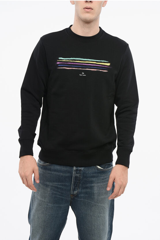 Paul Smith Ps Brushed Cotton Crew-neck Sweatshirt With Contrasting Deta In Black