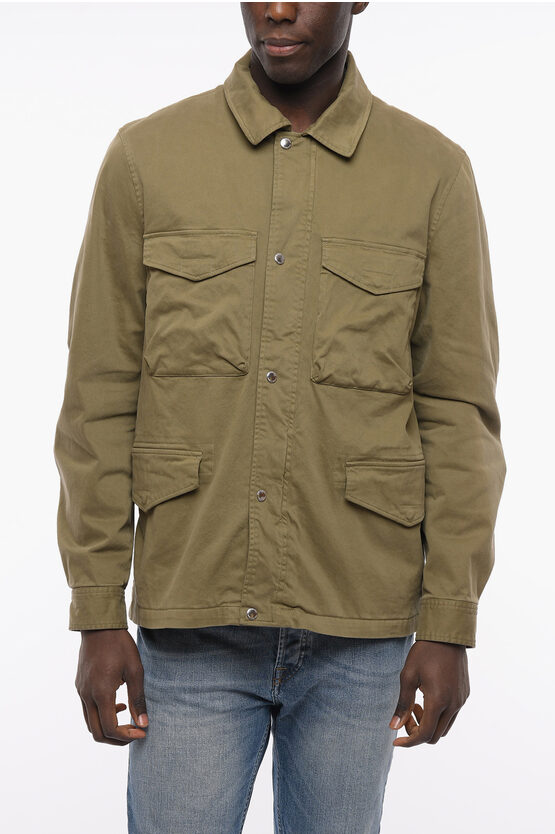 Paul Smith Ps Cotton Blend Field Overshirt With Snap Buttons In Green