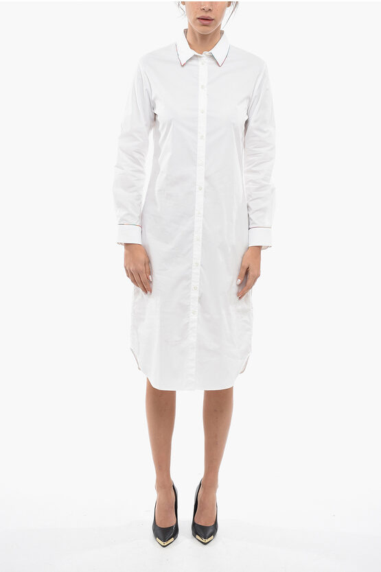 Paul Smith Ps Standard Collar Cotton Blend Midi Shirt Dress In White