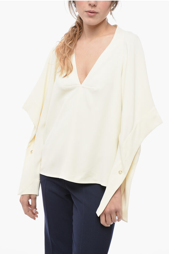 Shop Victoria Beckham Puff-sleeve V-neck Blouse